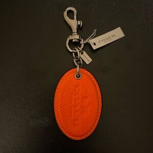 Coach Neon Orange Oval Leather Keychain Fob Bag Charm